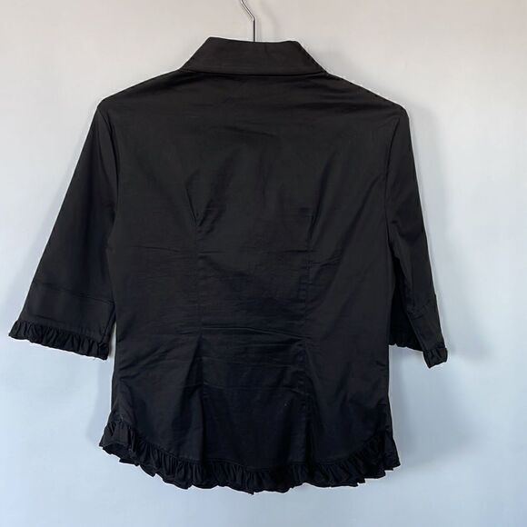 Vintage Black 3/4 Sleeve Shirt with Ruffled Hems, 8 - Picture 4 of 5